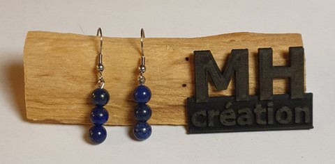 Boucle d'oreille 3 pierres Lapis Lazuli Bleu