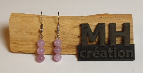 Boucle d'oreille 3 pierres Lépidolite Rose