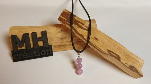 Collier 3 pierres Lépidolite Rose