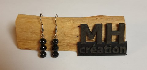 Boucle d'oreille 3 pierres Onyx Agathe Noir
