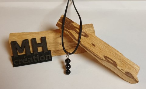 Collier 3 pierres Onyx Agathe Noir